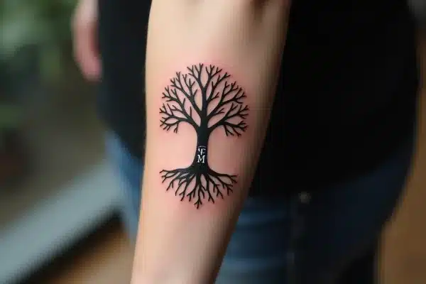 L’art de l’enracinement : tatouage d’arbre de vie avec initiales