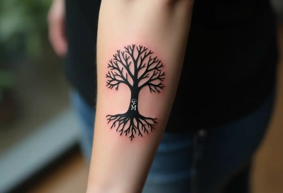 L’art de l’enracinement : tatouage d’arbre de vie avec initiales